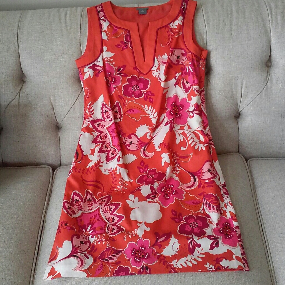 Ann Taylor hot pink and orange sheath dress